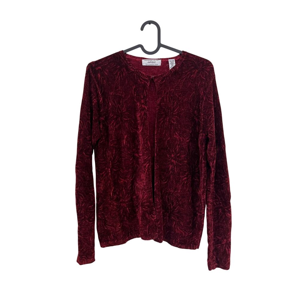 Burgundy velvet long sleeve cardigan